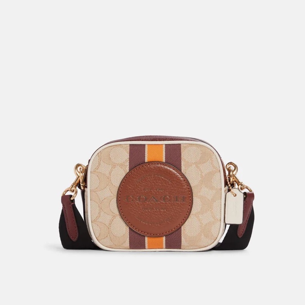 Mini Dempsey Camera Bag In Signature Jacquard With Stripe And Coach Patch